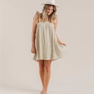 Rylee + Cru Shoulder Tie Dress Gingham Butter
